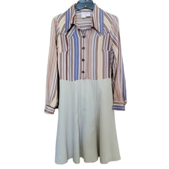 Vintage Jerell of Texas Long Sleeve Lavender and Brown Mini Dress - Picture 2 of 16